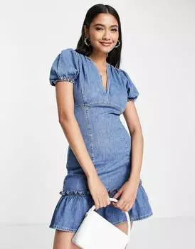 Темно-синее платье Topshop с оборками по подолу