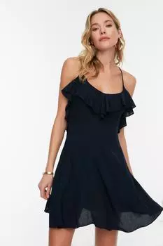 Темно-синее пляжное платье с оборками на спине TBESS21EL2766 Trendyol, темно-синий