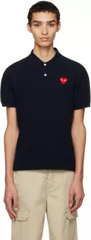 Темно-синее поло с сердечками Comme des Garons Play