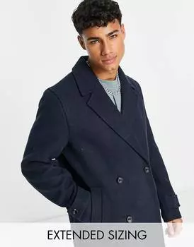 Темно-синее полушерстяное пальто ASOS DESIGN