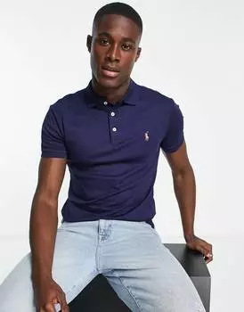 Темно-синее приталенное поло Pima Polo с логотипом Polo Ralph Lauren