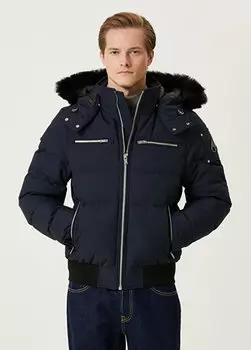 Темно-синее пуховое пальто с капюшоном Moose Knuckles