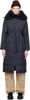 Темно-синее пуховое пальто с поясом Midnight Yves Salomon