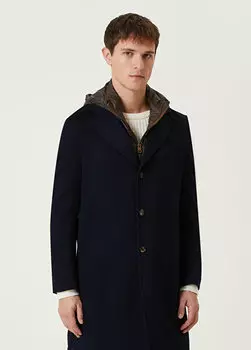 Темно-синее шерстяное пальто с внутренним воротником Kired