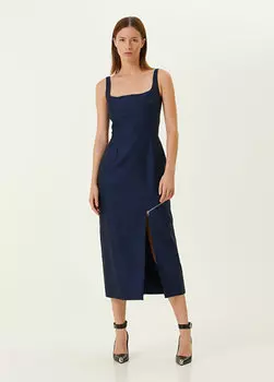 Темно-синее шерстяное платье миди с застежкой-молнией Alexander McQueen