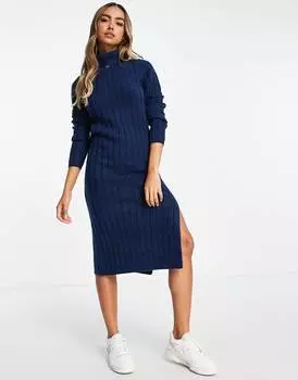 Темно-синее трикотажное платье миди с высоким воротником ASOS DESIGN