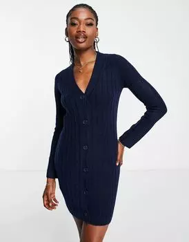 Темно-синее трикотажное платье мини с пуговицами ASOS DESIGN