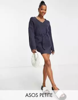Темно-синее трикотажное платье мини с поясом ASOS DESIGN Petite