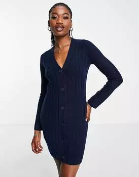 Темно-синее трикотажное платье мини с пуговицами ASOS DESIGN