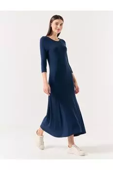Темно-синее трикотажное платье прямого кроя с круглым вырезом и длинными рукавами Jimmy Key, темно-синий