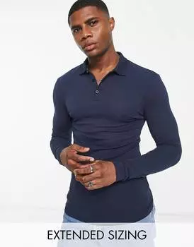 Темно-синее трикотажное поло с длинными рукавами ASOS DESIGN - NAVY