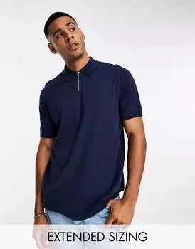 Темно-синее вязаное поло с короткими рукавами на молнии ASOS DESIGN