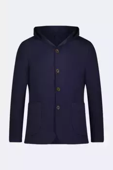 Темно-синее вязаное спортивное пальто на пуговицах с капюшоном Luchiano Visconti, цвет Navy Blue