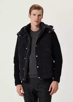 Темно-синее замшевое пальто со съемными рукавами Beymen