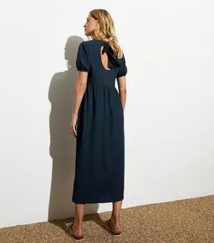Темно-синее жатое платье-миди с короткими рукавами New Look, военно-морской