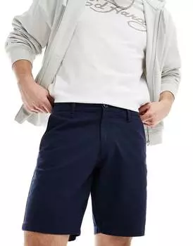 Темно-синие эластичные шорты чинос узкого кроя ASOS Design стандартной длины