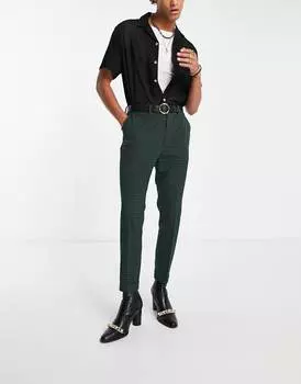 Темно-синие элегантные зауженные брюки в мелкую клетку ASOS DESIGN