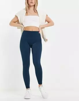 Темно-синие бесшовные леггинсы в рубчик Pull&Bear — часть комплекта