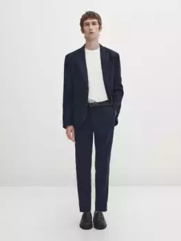 Темно-синие брюки из 100% льна Massimo Dutti, синий