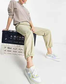 Темно-синие брюки карго с завышенной талией и нейлоновыми манжетами Topshop