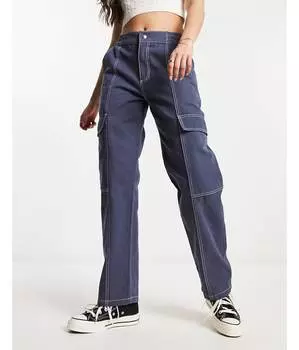 Темно-синие брюки карго со швами и контрастной отстрочкой ASOS DESIGN