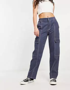 Темно-синие брюки карго со швами и контрастной строчкой ASOS DESIGN