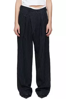 Темно-синие брюки с тройной складкой и перекрестными складками R13