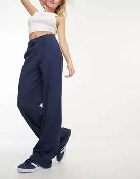 Темно-синие брюки с завышенной талией Pull&Bear