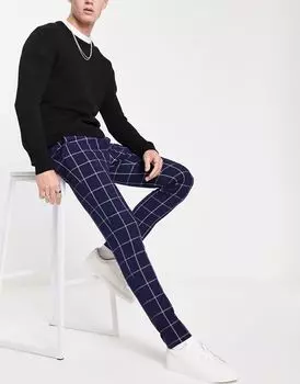 Темно-синие брюки скинни в элегантную клетку ASOS DESIGN