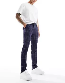 Темно-синие брюки скинни в свободную клетку ASOS DESIGN