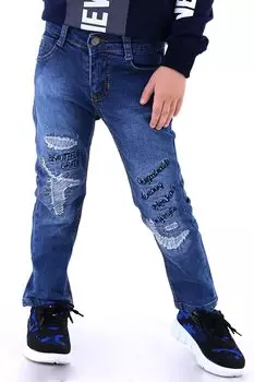 Темно-синие джинсовые брюки с рваными деталями для мальчика 2-7 лет, 2007 г. Wikiland