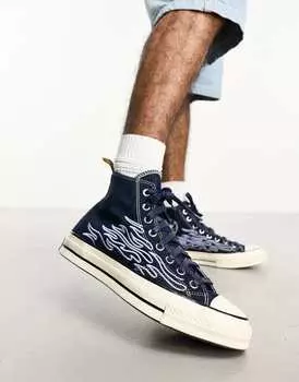 Темно-синие джинсовые кроссовки с пламенем Converse Chuck 70 Hi