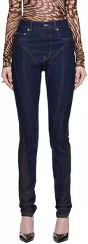 Темно-синие джинсы Mugler со спиральной застежкой