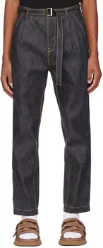 Темно-синие джинсы с поясом sacai