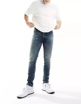 Темно-синие джинсы скинни ASOS с потертостями