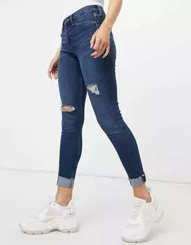 Темно-синие джинсы скинни с рваными краями и необработанным краем River Island Molly