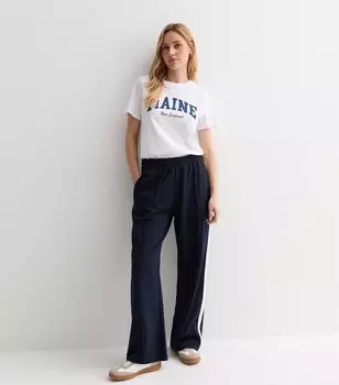 Темно-синие джоггеры с защипами и полосками по бокам New Look, военно-морской