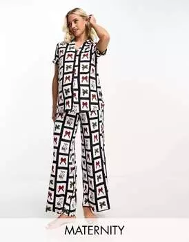 Темно-синие и белые пижамы с широкими штанинами и рождественскими бантиками для беременных Chelsea Peers