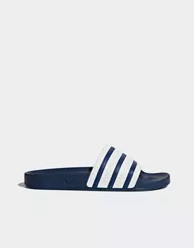 Темно-синие и белые шлепанцы adidas Adilette