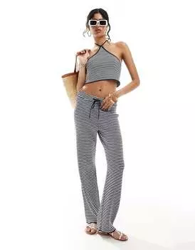 Темно-синие и белые трикотажные широкие брюки в полоску ASOS DESIGN — часть комплекта