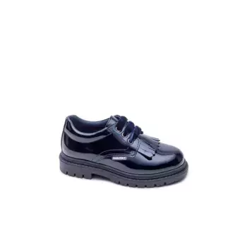 Темно-синие кожаные туфли на шнуровке для девочки Pablosky