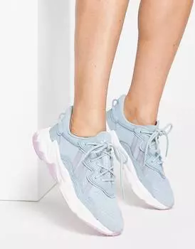 Темно-синие кроссовки adidas Originals Ozweego с розовыми деталями