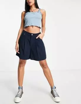 Темно-синие льняные шорты для папы ASOS DESIGN Hourglass