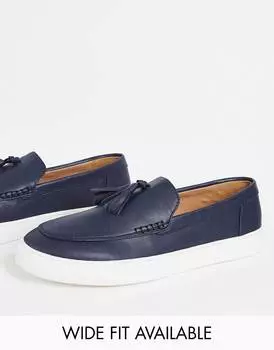 Темно-синие лоферы из искусственной кожи на белой подошве ASOS DESIGN