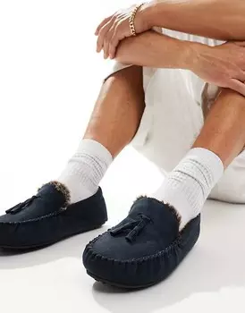Темно-синие мокасины ASOS DESIGN на подкладке из искусственного меха