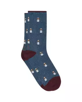 Темно-синие носки до половины ноги с блестками в виде пингвинов Kiff-Kiff, темно-синий