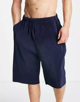 Темно-синие плиссированные шорты для отдыха ASOS DESIGN