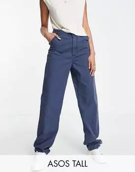 Темно-синие прямые брюки с напуском ASOS DESIGN Tall