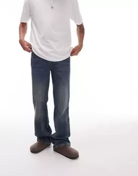 Темно-синие прямые джинсы-клеш Topman