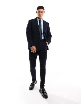 Темно-синие шерстяные брюки-скинни в тонкую полоску ASOS DESIGN